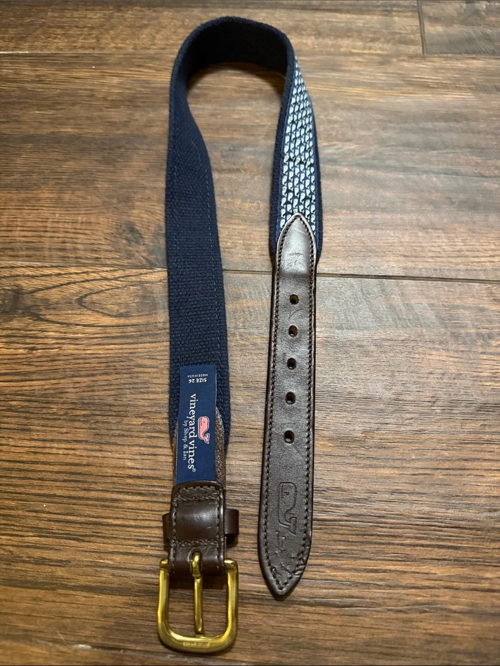 Boy’s Vineyard Vines, size 26 Navy and Brown Woven Belt with Brass Buckle
